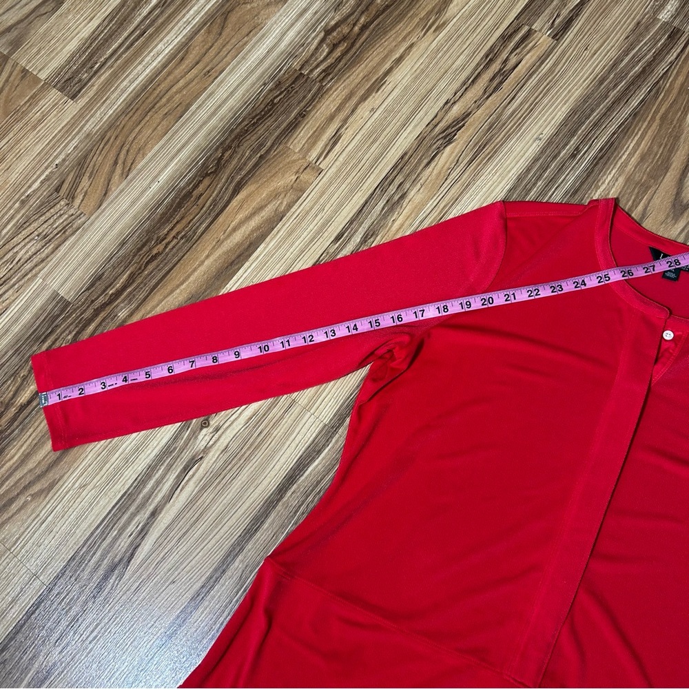 Lauren Ralph Blouse Women XL Red Orange Tunic Henley 3/4 Sleeve Hidden Button - Picture 4 of 6